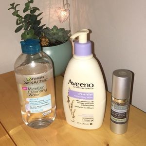 Garnier Micellar Clenser, Aveeno Lotion, Serum